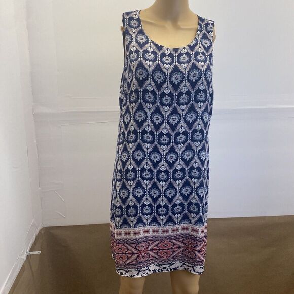 Pink Republic Women’s Sleeveless Navy Print Mini Dress Size Large Pre Owned - Picture 1 of 15